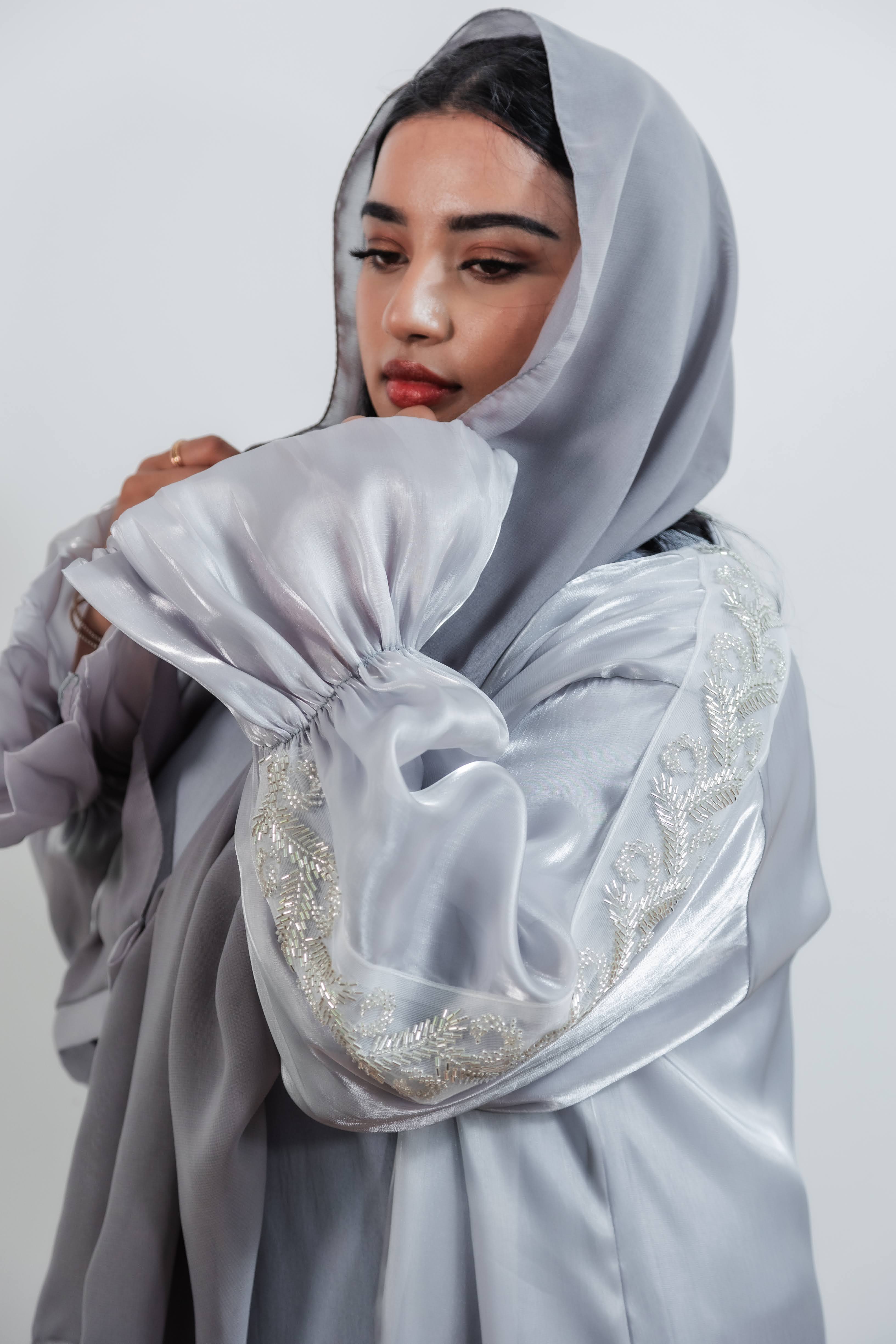 Silver abaya on sale