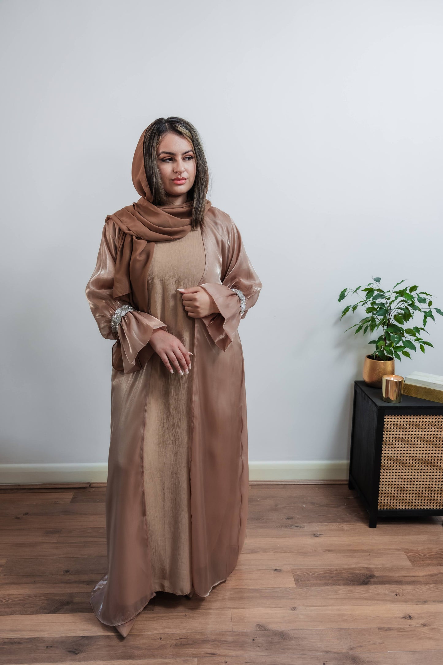 Rose Gold Abaya With Wrist embellished