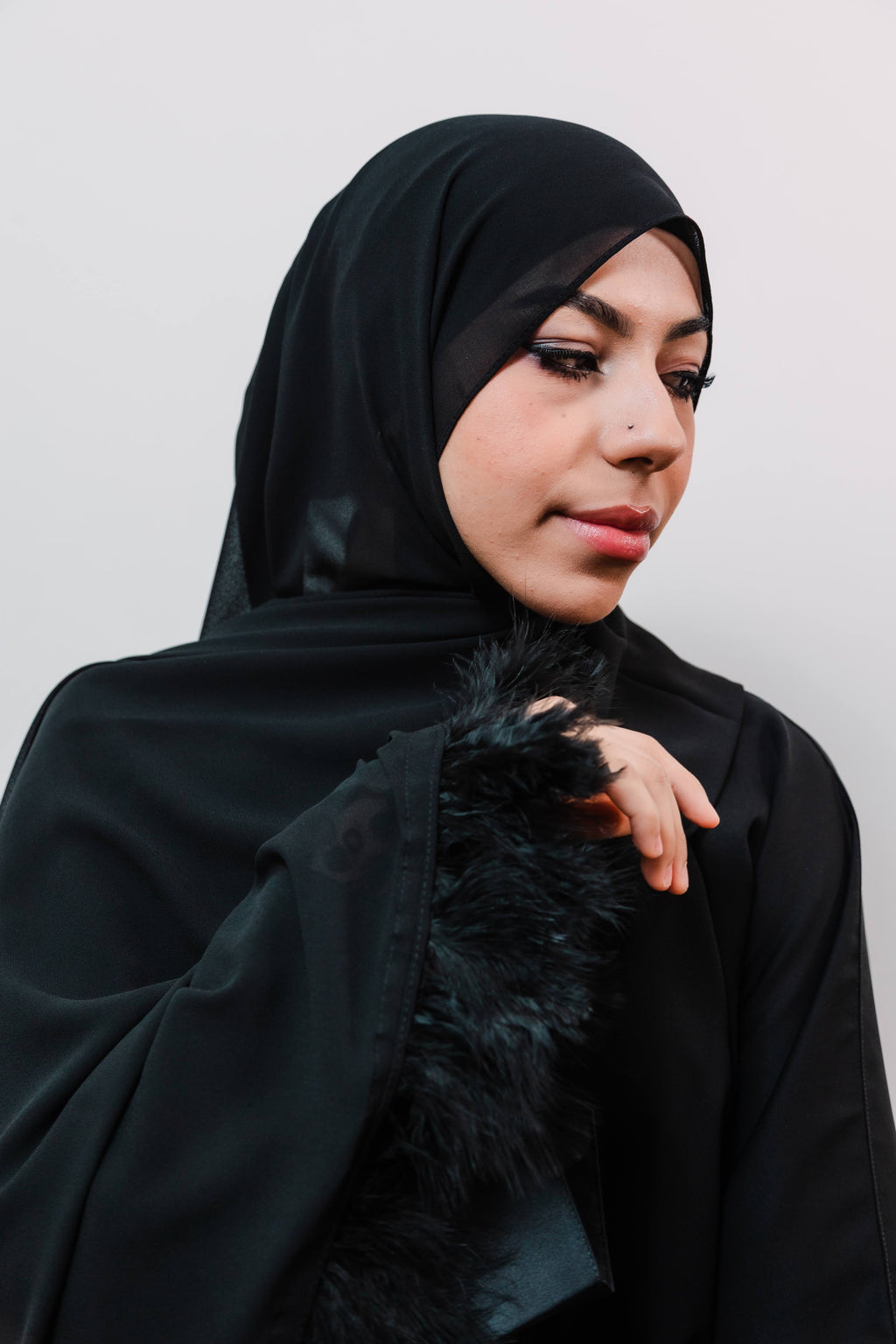 Chiffon Feather Trimmed Hijab