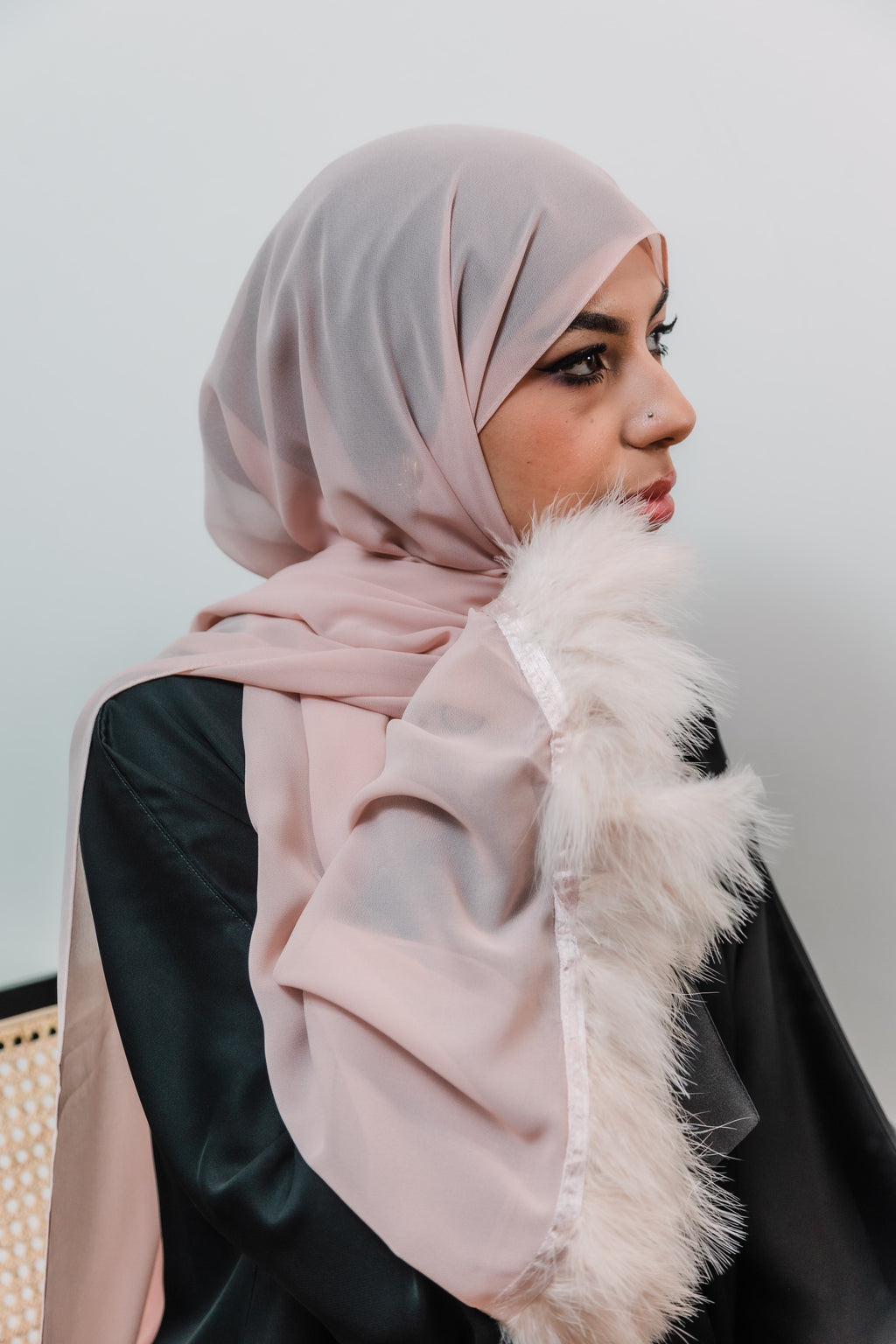 Chiffon Feather Trimmed Hijab