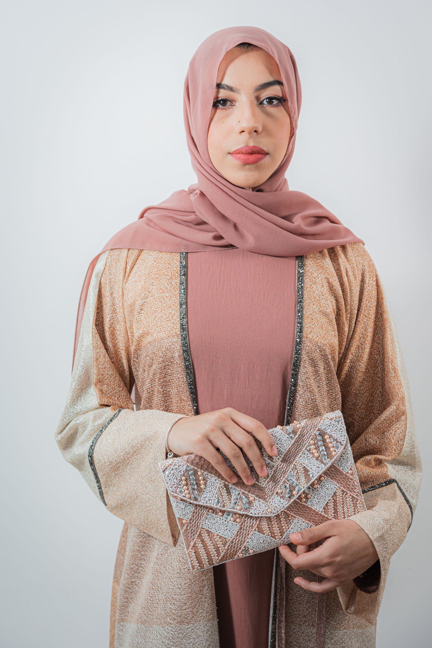 Nude & Mauve Colour Block Abaya