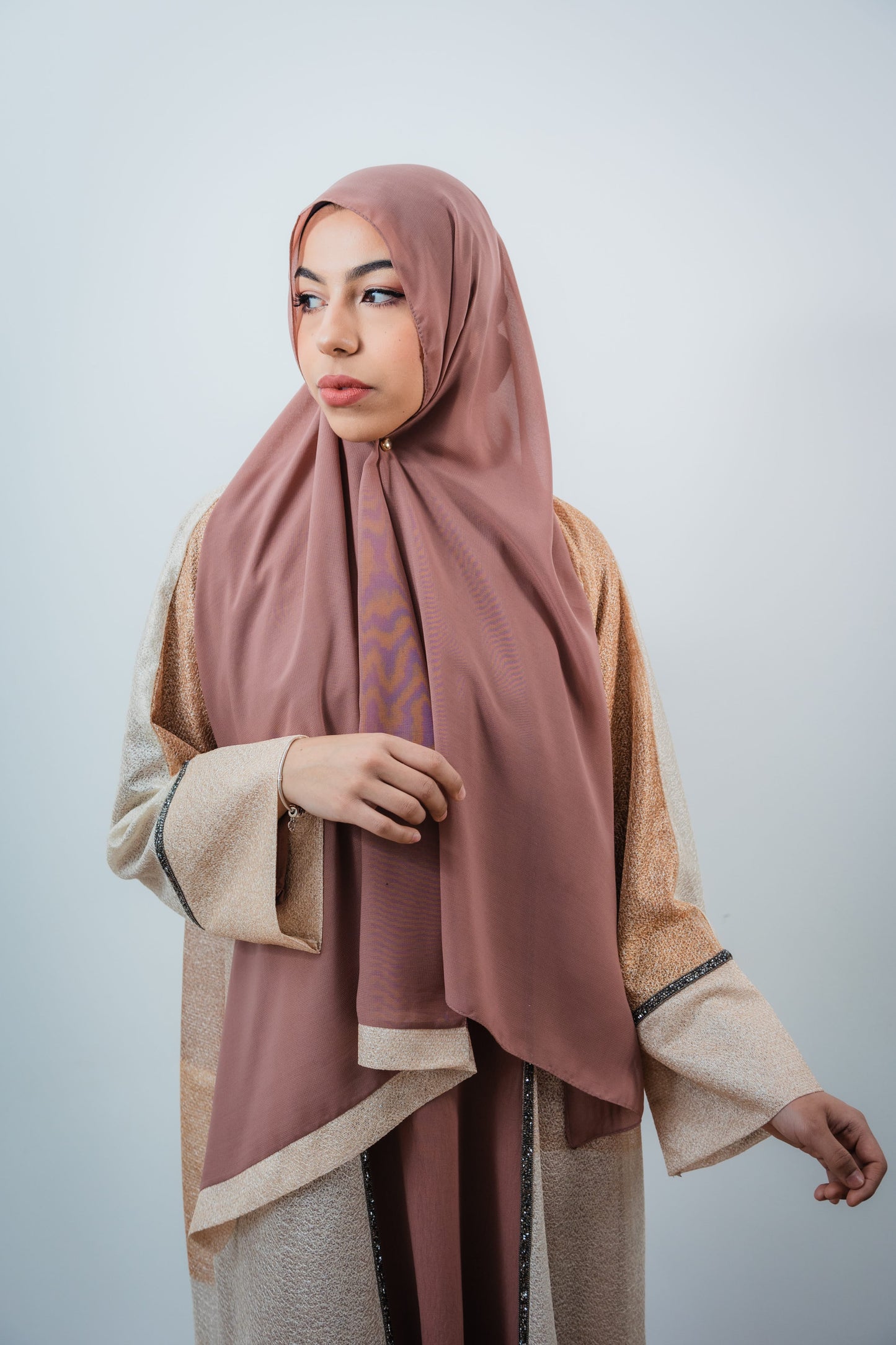 Nude & Mauve Colour Block Abaya