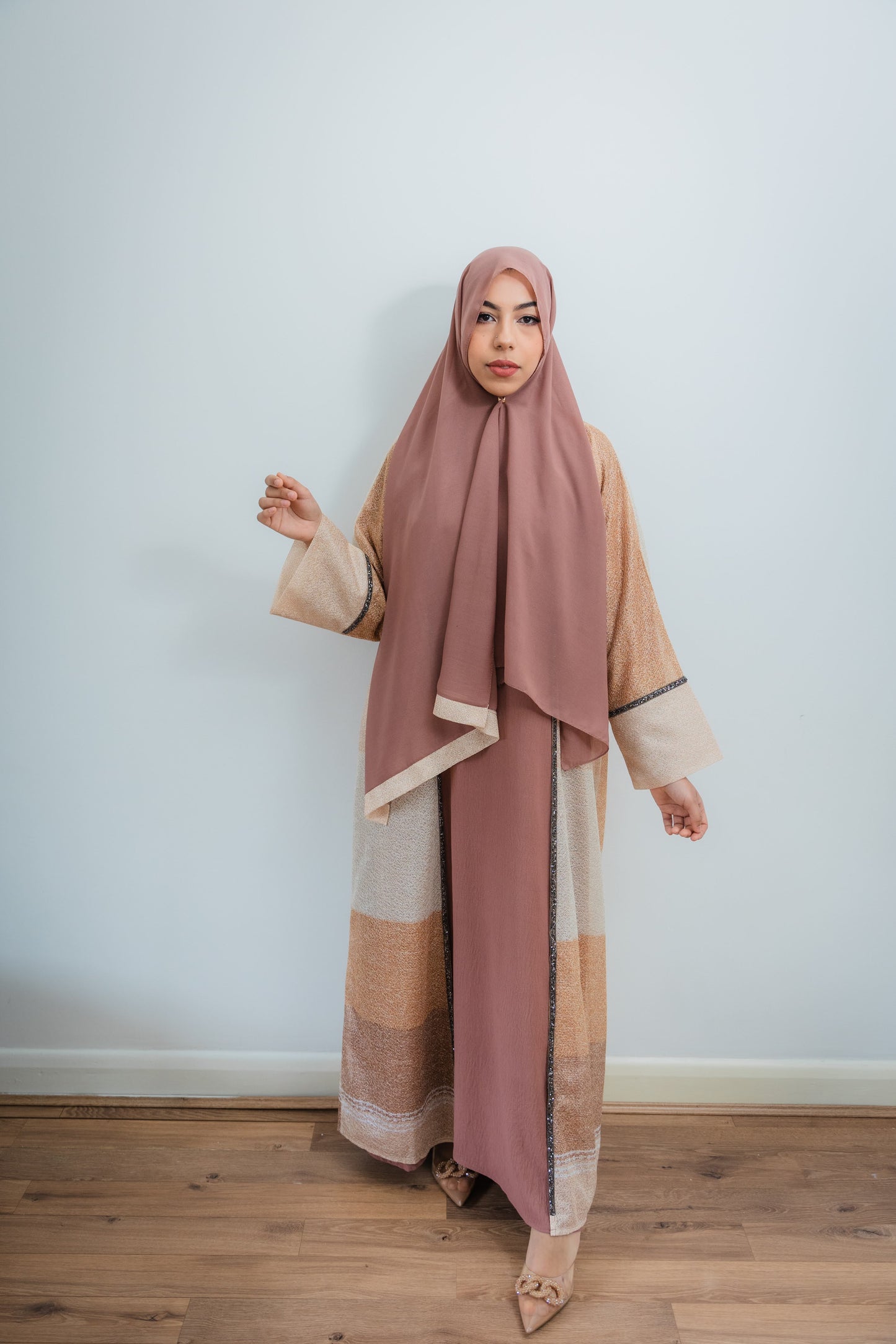 Nude & Mauve Colour Block Abaya