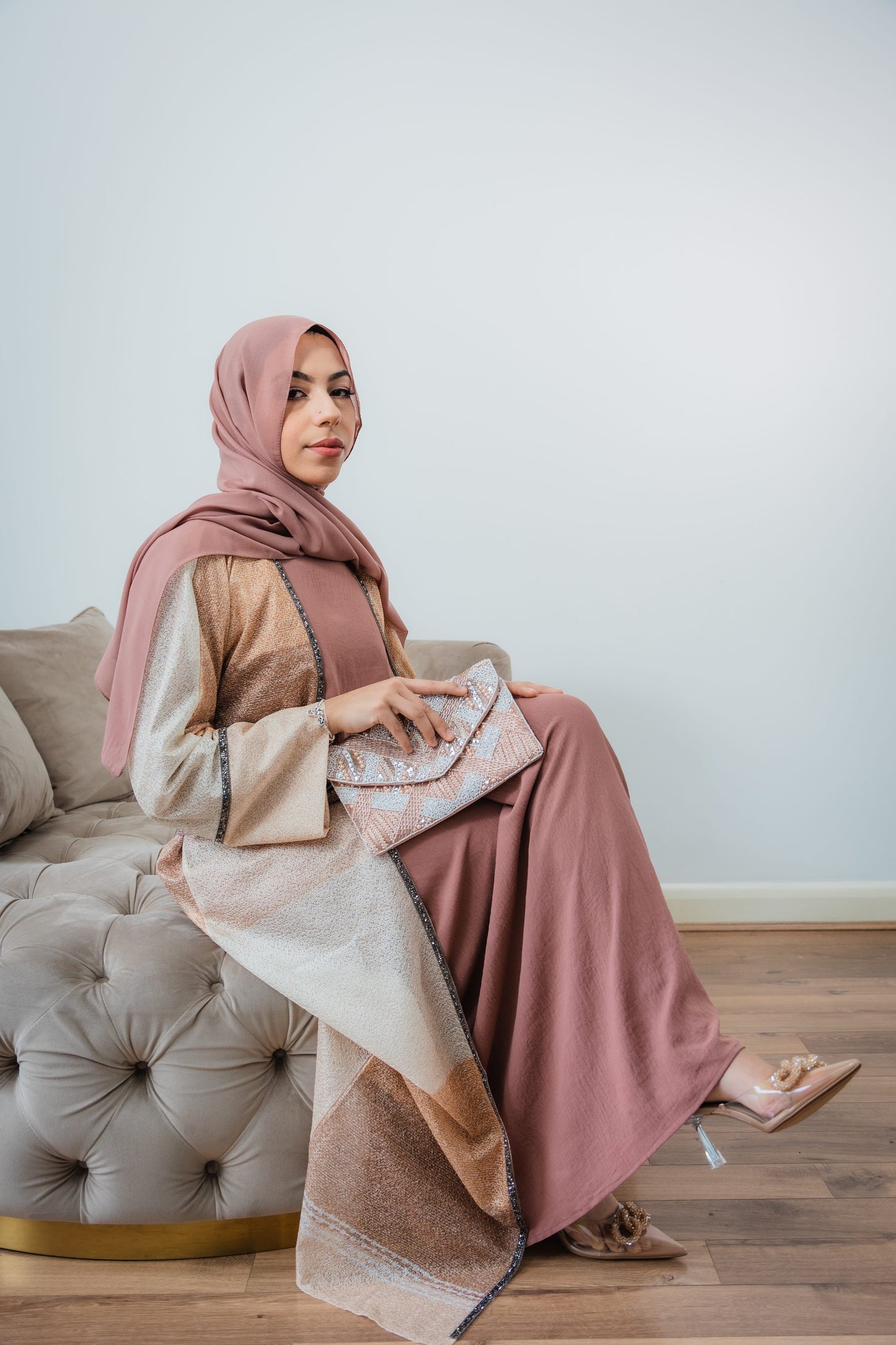 Nude & Mauve Colour Block Abaya
